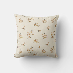 Boho Dainty Floral Flowers on Cream Throw Pillow