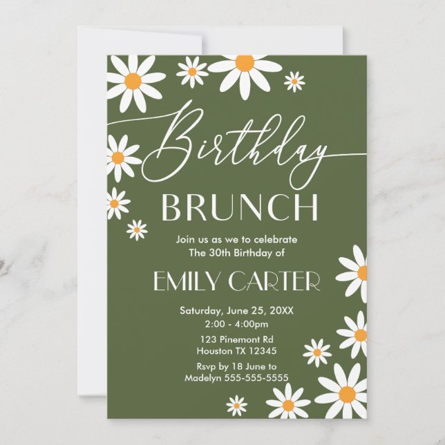 Boho Daisies Birthday Brunch Party Invitation  (Front)