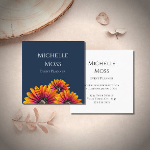  Boho Daisies Botanical Event Planner Navy Blue Square Business Card