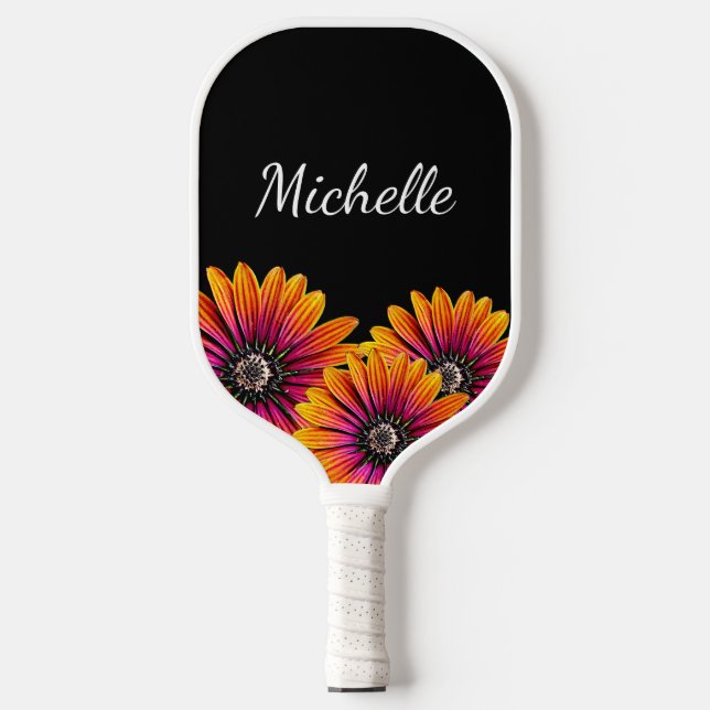 Boho Daisies Botanical Rustic Black  Pickleball Paddle (Front)