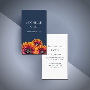 Boho Daisies Colourful Botanical Navy Blue  Business Card