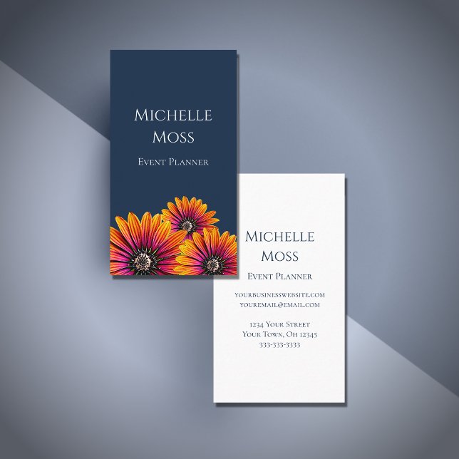 Boho Daisies Colourful Botanical Navy Blue  Business Card (Creator Uploaded)