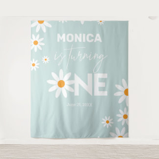 Boho Daisies One Birthday Party banner Tapestry