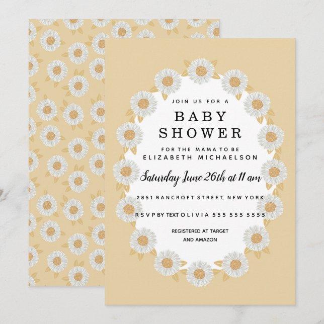 Boho Daisies Yellow Baby Girl Baby Shower Invitation (Front/Back)
