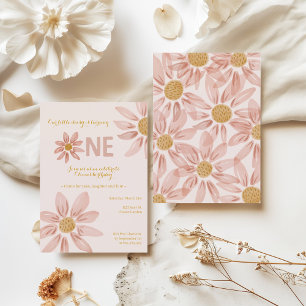 Boho Daisy 1st Birthday Invitation for Baby Girls