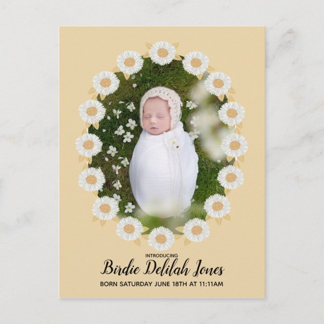 Boho Daisy Baby Girl Faire-part de naissance (Devant)