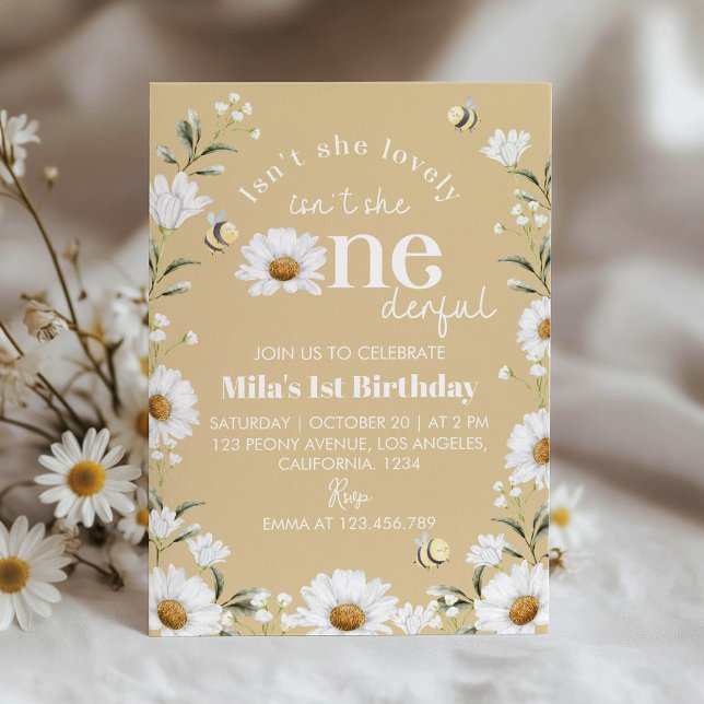Boho Daisy Bee 1er Anniversaire Invitation (Créateur téléchargé)