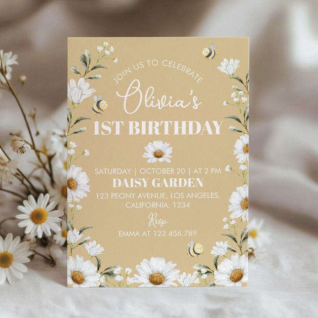 Boho Daisy Bee First Birthday Invitation (Creator Uploaded)