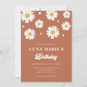 Boho Daisy Birthday Photo Invitations 