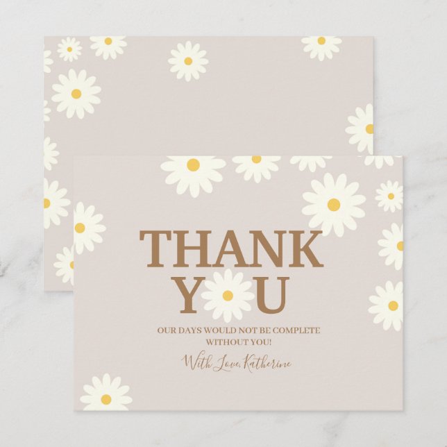 Boho Daisy Carte de remerciements de Baby shower F (Devant / Derrière)