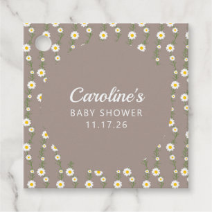 Boho Daisy Chain Taupe Custom Script Baby Shower Favour Tags