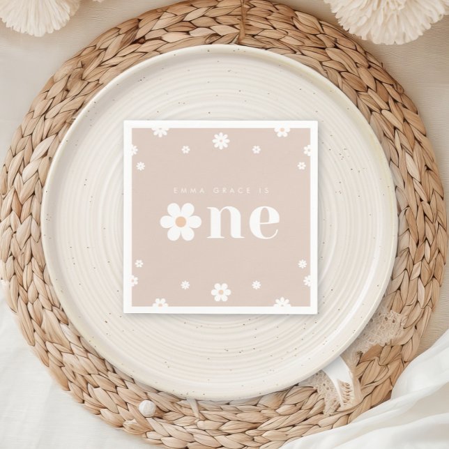 Boho Daisy First Birthday Napkin (Creator Uploaded)
