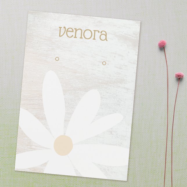 Boho Daisy Floral White Wood Earring Display Card (Creator Uploaded)