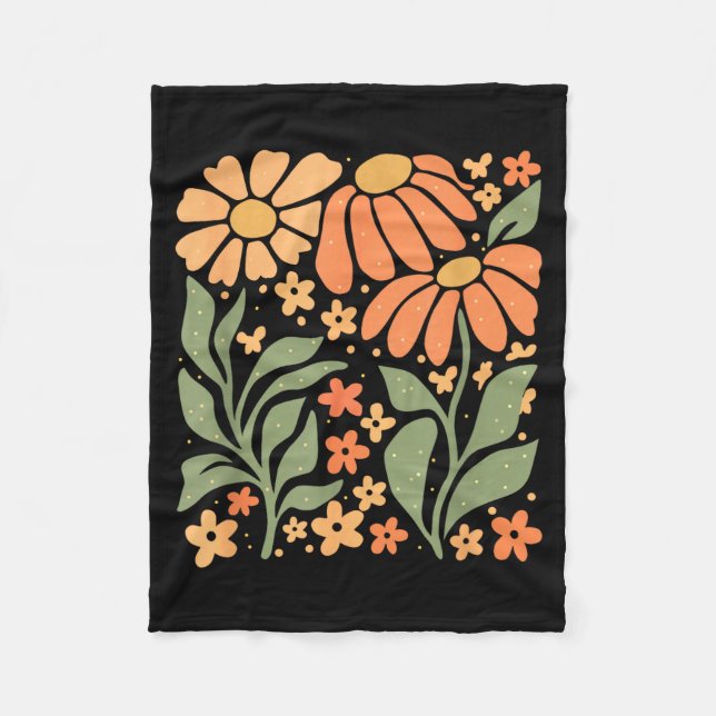 Boho Daisy Flower,retro Floral Funny Gift Tee Wome Fleece Blanket (Front)