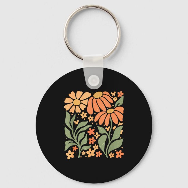 Boho Daisy Flower,retro Floral Funny Gift Tee Wome Keychain (Front)