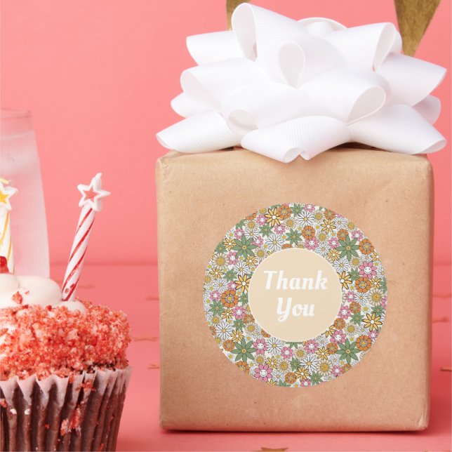 Boho Daisy Flowers 70s Groovy Floral Classic Round Sticker (Party)