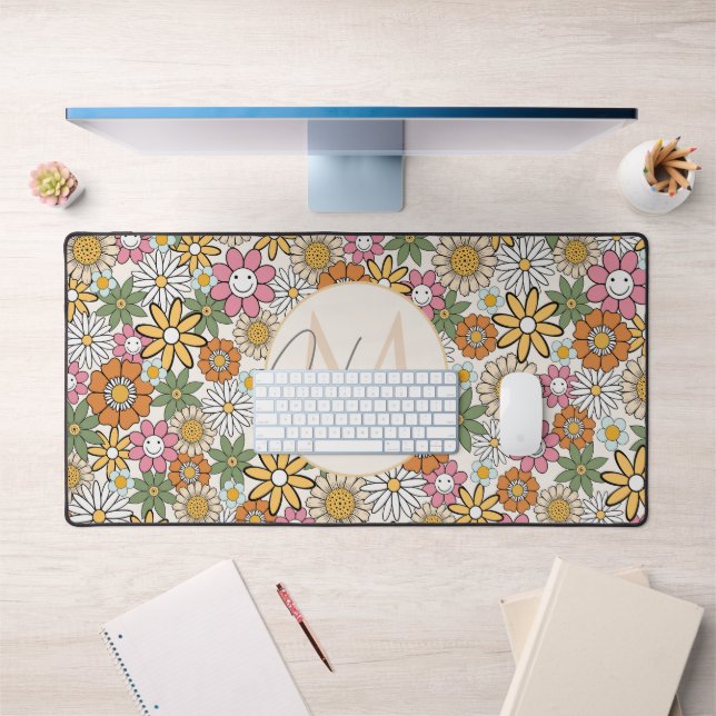 Boho Daisy Flowers 70s Groovy Floral Desk Mat (Office 1)