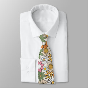 Boho Daisy Flowers 70s Groovy Floral Tie