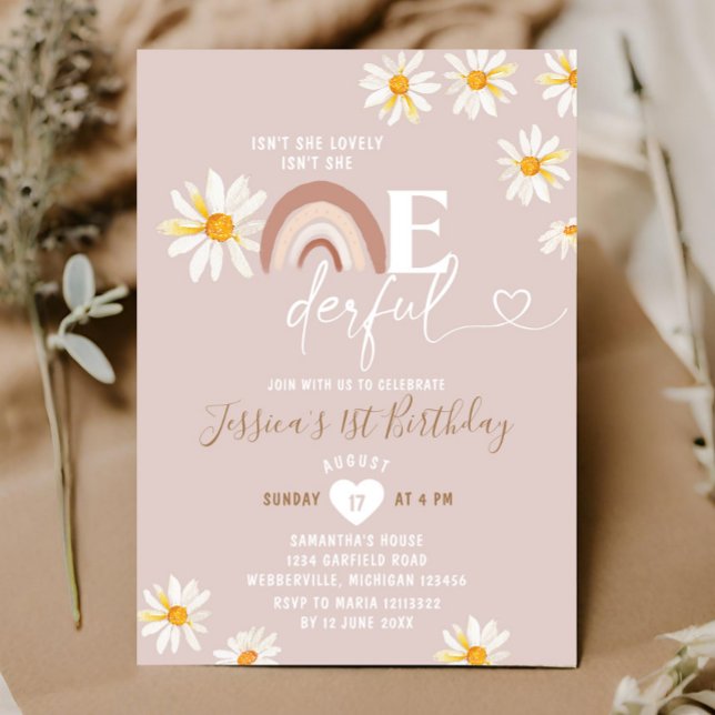 Boho Daisy Flowers Isn't She Onederful Birthday Invitation (Creator Uploaded)