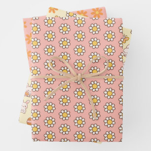BOHO Daisy Flowers on Pastel Pink Floral Easter  Wrapping Paper Sheet