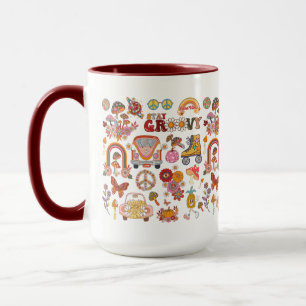 Boho Daisy Flowers Retro Groovy Floral design Mug