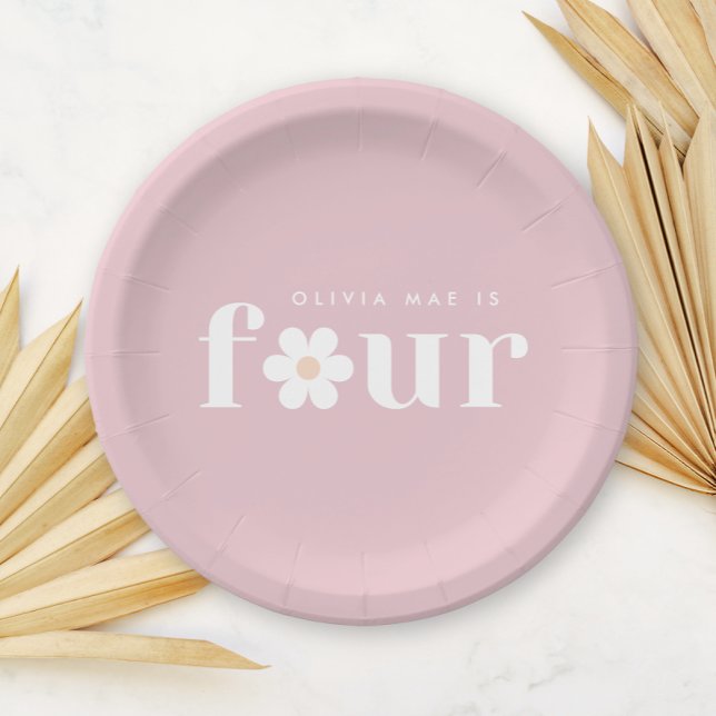 Boho Daisy Fourth Birthday Paper Plates (Creator Uploaded)