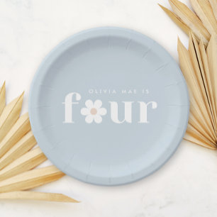 Boho Daisy Fourth Birthday Paper Plates