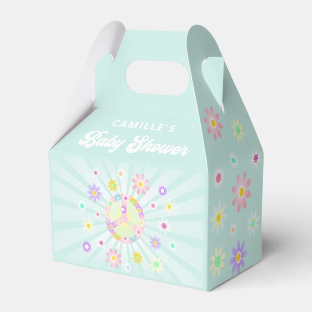 Boho Daisy Girl Baby Shower Favor Box (Front Side)