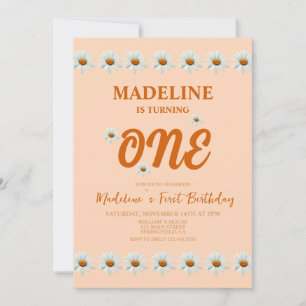 Boho Daisy Girls 1st Birthday Party Invitation