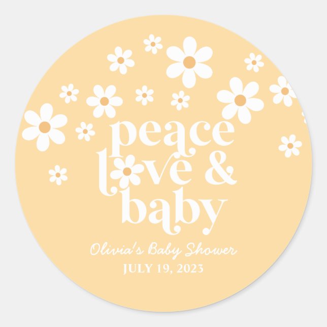 boho Daisy peace love baby yellow Classic Round Sticker (Front)