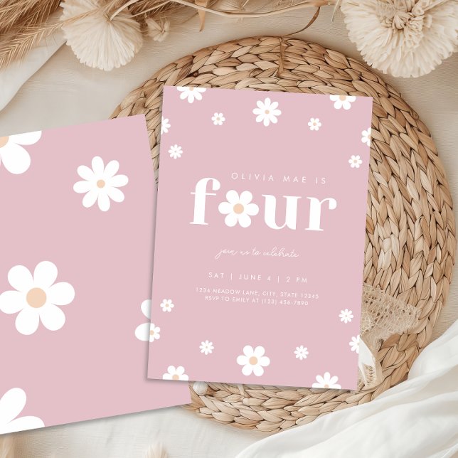 Boho Daisy Quatrième invitation à l'anniversaire (Créateur téléchargé)