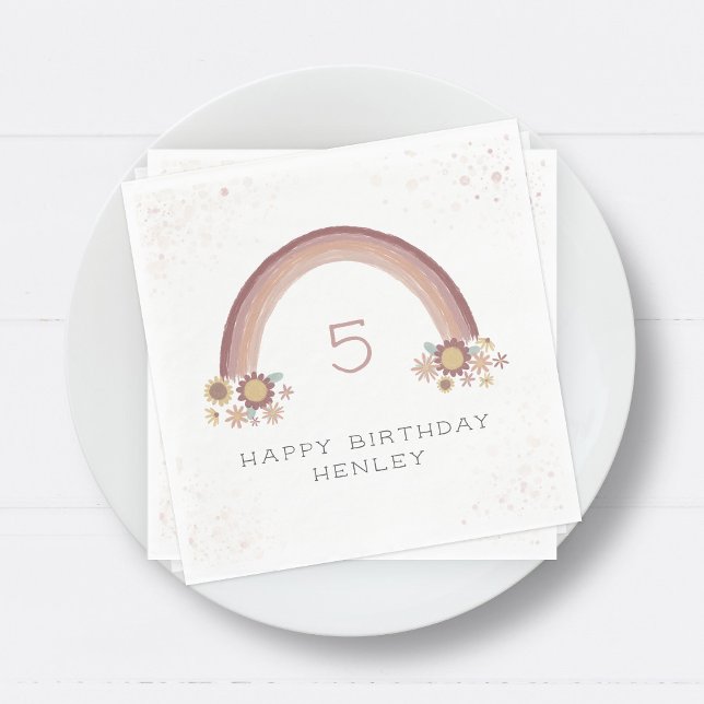 Boho Daisy Rainbow Girls Birthday Napkin (Creator Uploaded)
