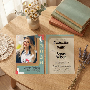 Boho Daisy Retro Sage Green Photo 2026 Graduation  Invitation