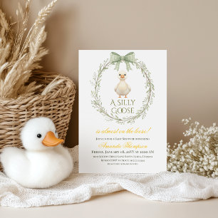 Boho Daisy Sage Green Silly Goose Baby Shower Invitation
