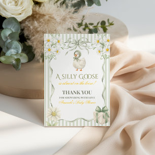 Boho Daisy Silly Goose Green Neutral Baby Shower Thank You Card