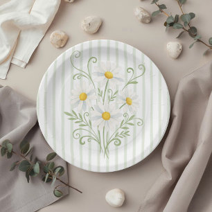 Boho Daisy Silly Goose Sage Green Baby Shower Paper Plate