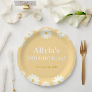 Boho Daisy Two Floral Golden Bohemian 2nd Birthday Paper Plate