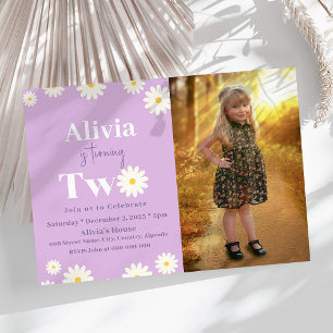 Boho Daisy Two Floral Purple Bohemian 2nd Birthday Invitation