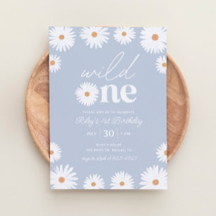 Boho Daisy Wild One 1st Birthday Party Invitation