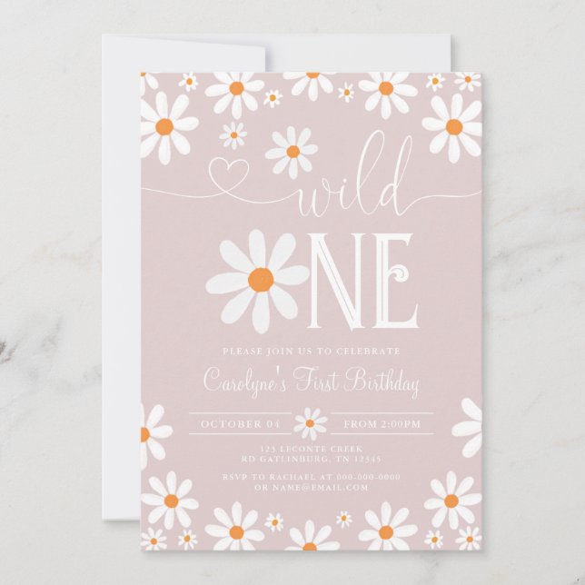 Boho Daisy Wild Un 1er anniversaire Invitation (Devant)