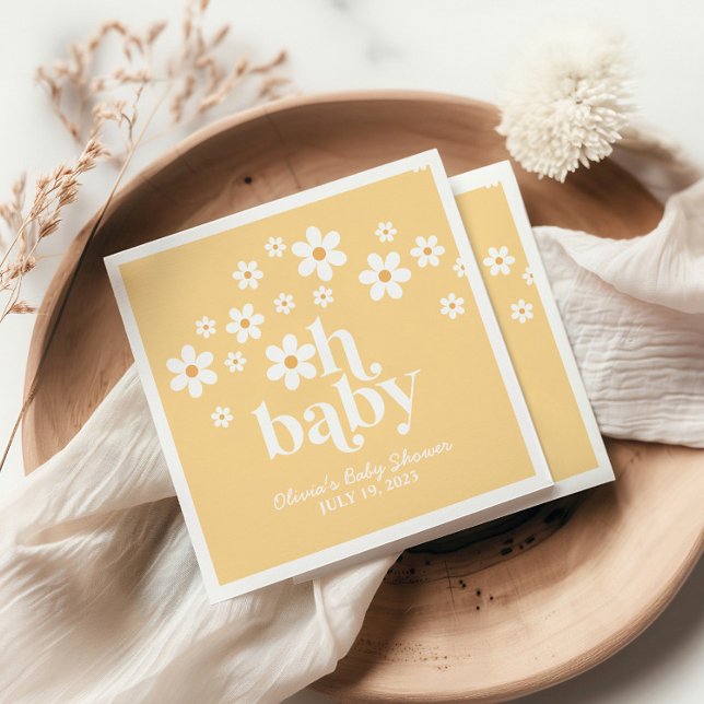 boho Daisy yellow Baby Shower Napkins (Creator Uploaded)