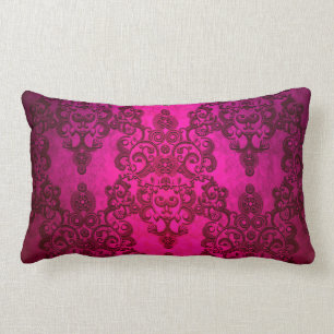 Boho Damask Deep Glowing Pink Victorian Style Lumbar Pillow