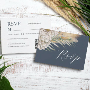Boho Dark Blue Watercolor Floral RSVP Card