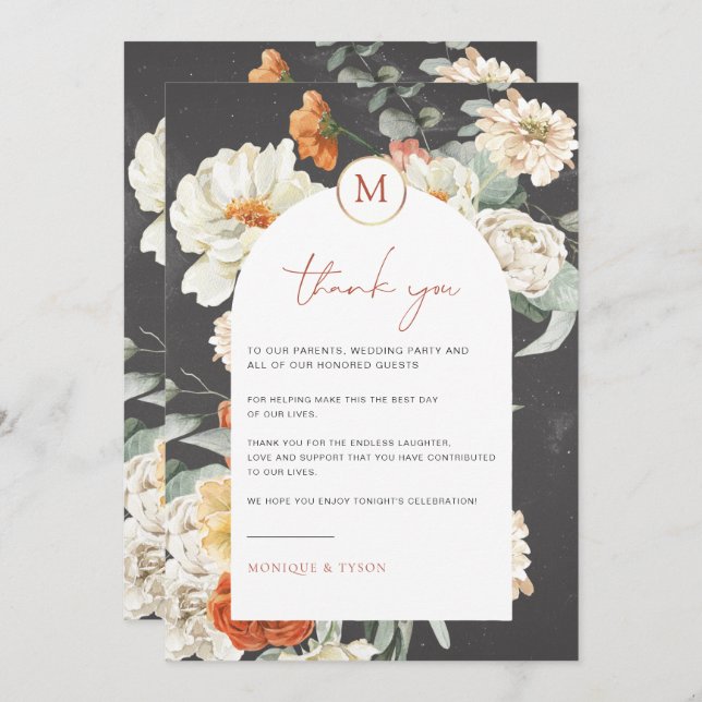 Boho Dark Floral | Carte de remerciements de table (Devant / Derrière)
