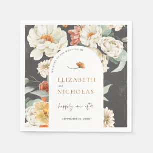 Boho Dark Floral Greenery Botanical Wedding Napkin