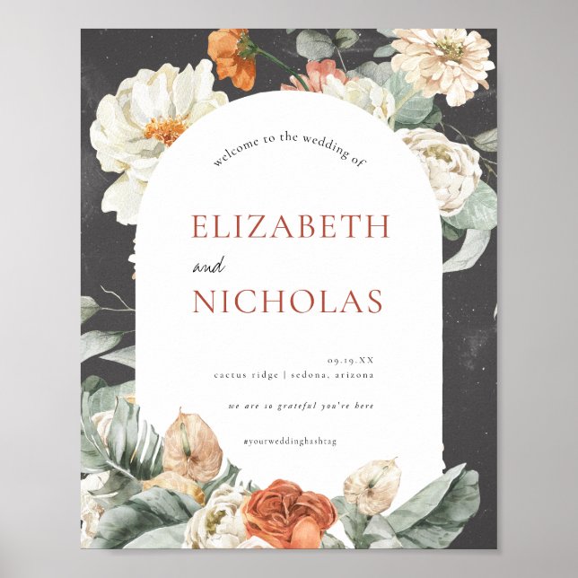 Boho Dark Floral Greenery | Wedding Welcome Sign (Front)