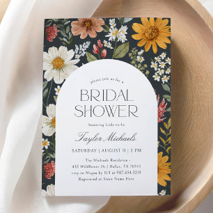 Boho Dark Floral Wildflower Bridal Shower Invitation