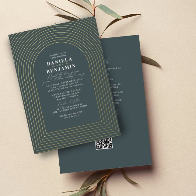 Boho Dark Green Wedding Arch & RSVP QR Code (Creator Uploaded)
