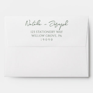Boho Dark Moss Green Hand Written Rustic Wedding Envelope