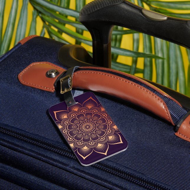 Boho Dark Purple Peach Mandala Luggage Tag (Front Insitu 1)